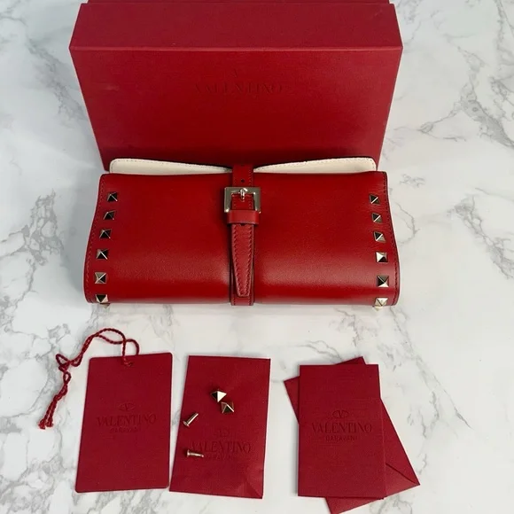 Valentino Garavani Red travel Jewelry Clutch with Silver Studs - Picture 1 of 16